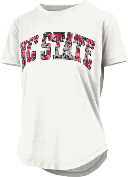 NC State Wolfpack Women's White NC State Arch Tie-Dye Rounded Bottom T-Shirt