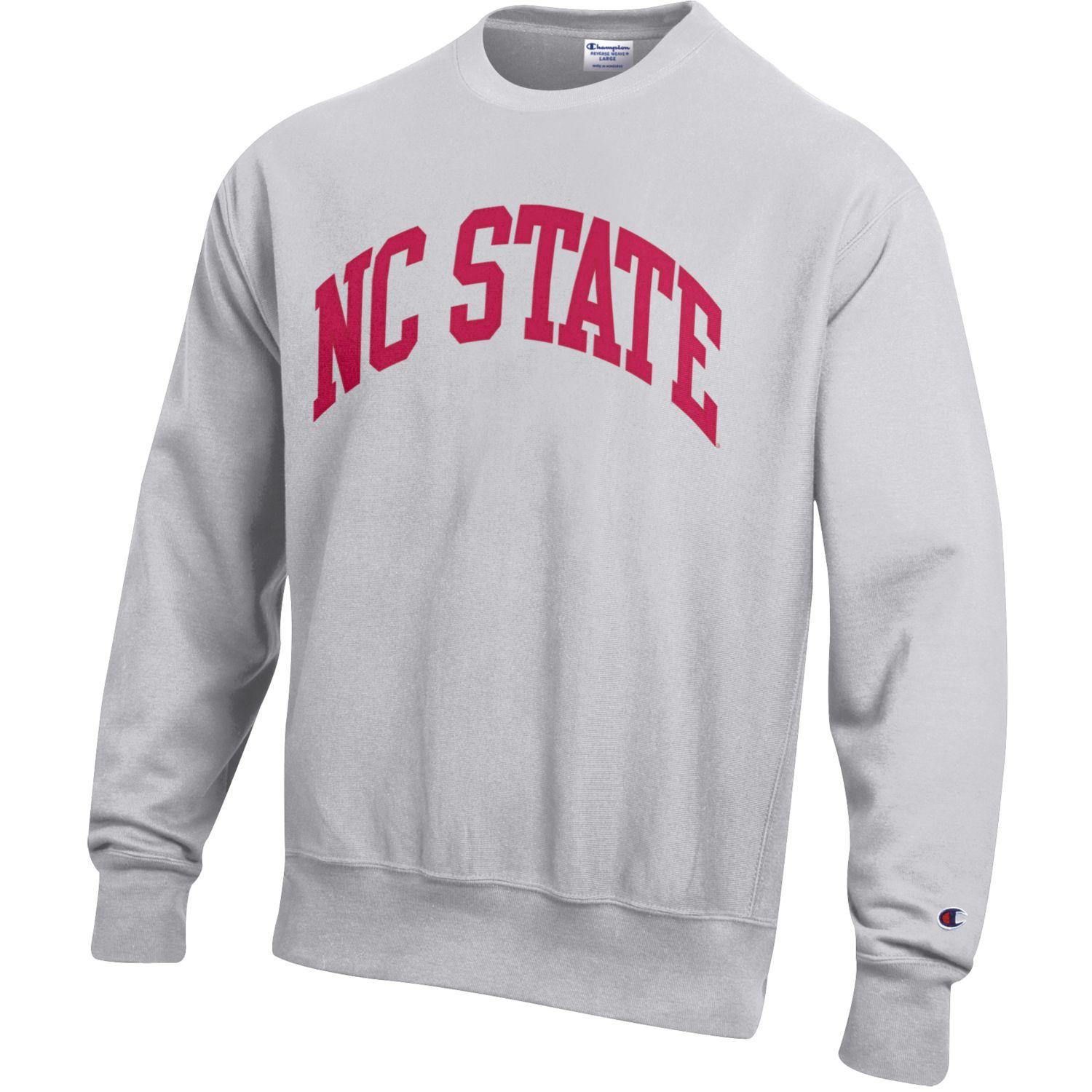 NC State Wolfpack Champion Silver Grey Embroidered Red NC State Reverse Weave Crewneck Sweatshirt