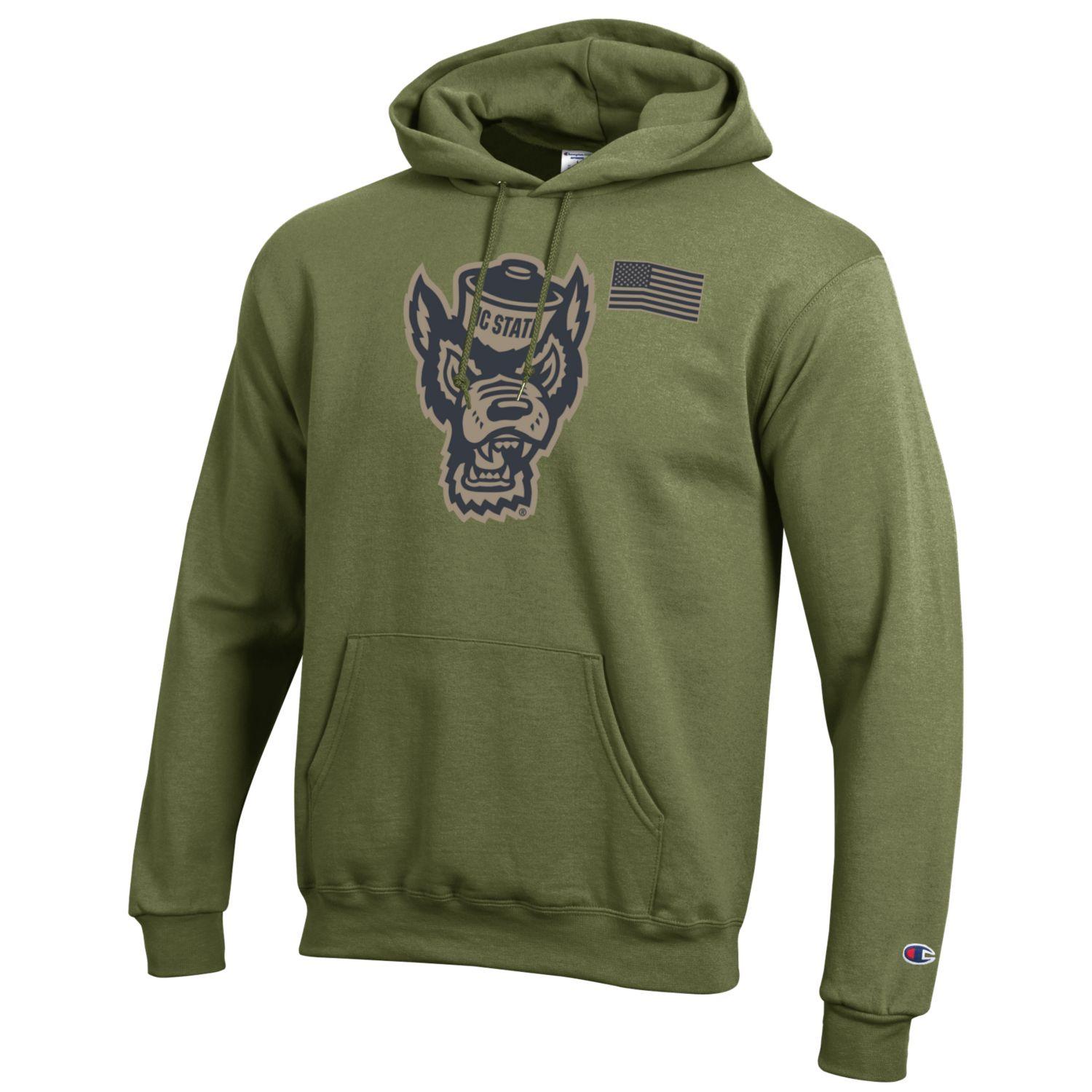 NC State Wolfpack Champion Cargo Green Wolfhead Salute To Service Hooded Sweatshirt
