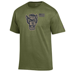 NC State Wolfpack Champion Cargo Green Wolfhead Salute To Service T-Shirt