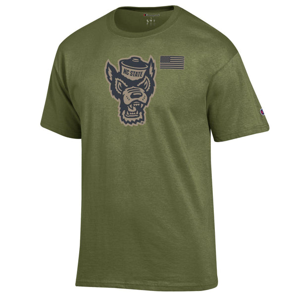 NC State Wolfpack Champion Cargo Green Wolfhead Salute To Service T-Shirt
