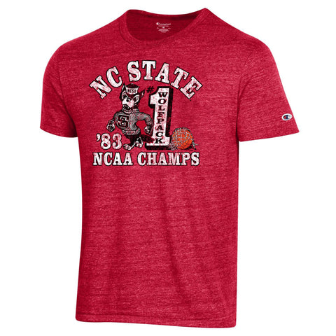NC State Wolfpack Champion Heather Red Arched 1983 National Champs T-Shirt