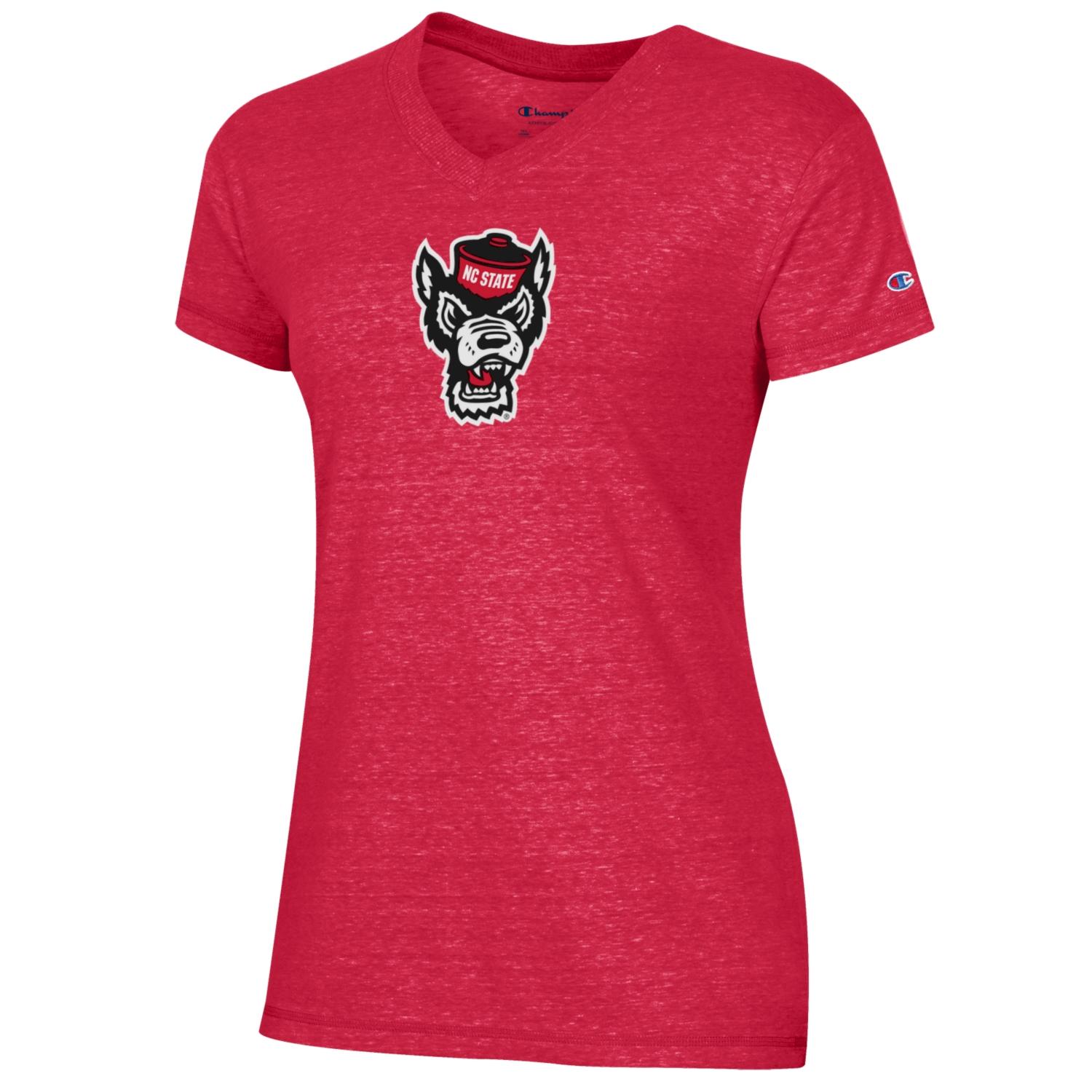 NC State Wolfpack Women's Heather Red Triumph Wolfhead V-Neck T-Shirt