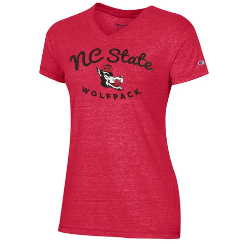 NC State Wolfpack Champion Women's Scarlet Slobbering Wolf V-Neck T-Shirt