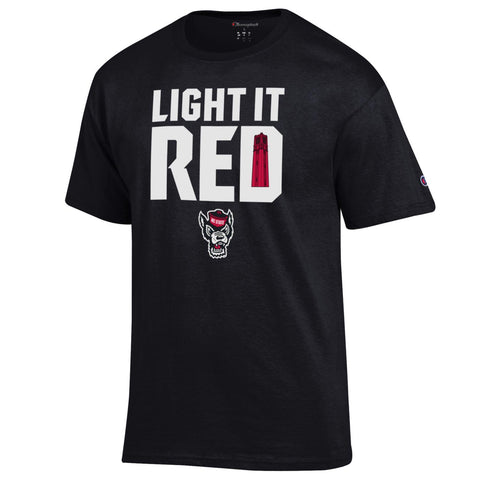 NC State Wolfpack Champion Black "Light It Red" Over Wolfhead T-Shirt