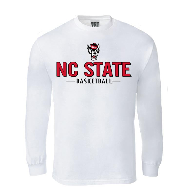 NC State Wolfpack White Wolfhead Basketball Long Sleeve T-Shirt