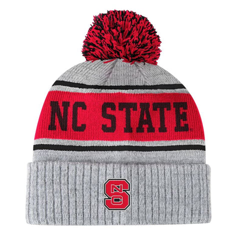 NC State Wolfpack Heather Grey Block S Rush Pom Beanie