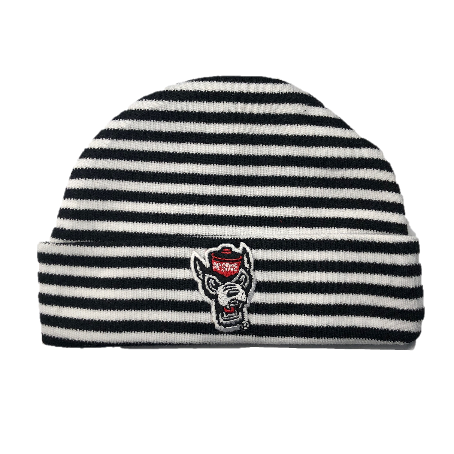 NC State Wolfpack Creative Black and White Striped Wolfhead Newborn Knit Hat