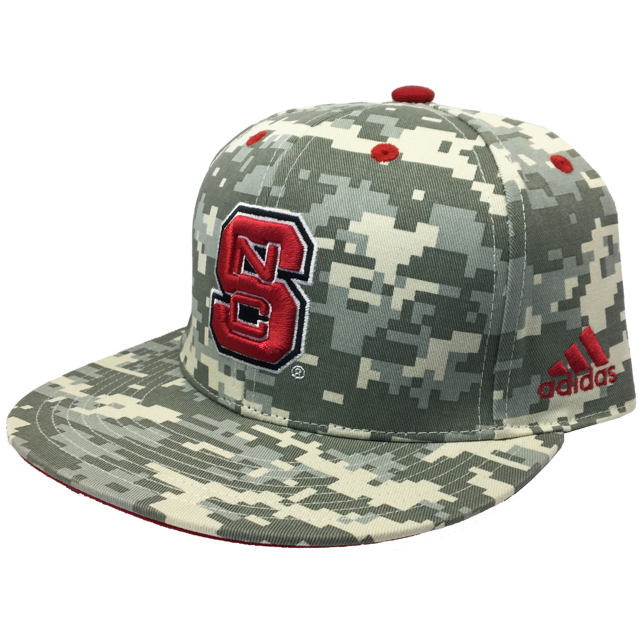 NC State Wolfpack Digital Camo Adidas On-Field Baseball Performance Fitted Flatbill Hat 6 5/8