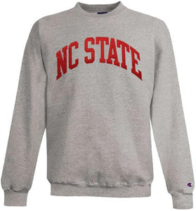 NC State Wolfpack Champion Youth Heather Grey Powerblend Arched NC State Crewneck Sweatshirt