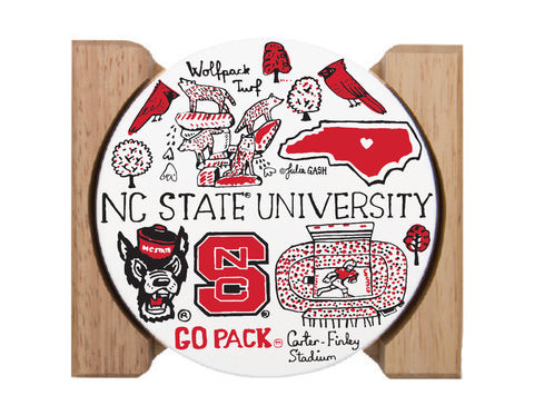 NC State Wolfpack Julia Gash Landmarks 4-Pack Stone Coasters w/ Wood Holder