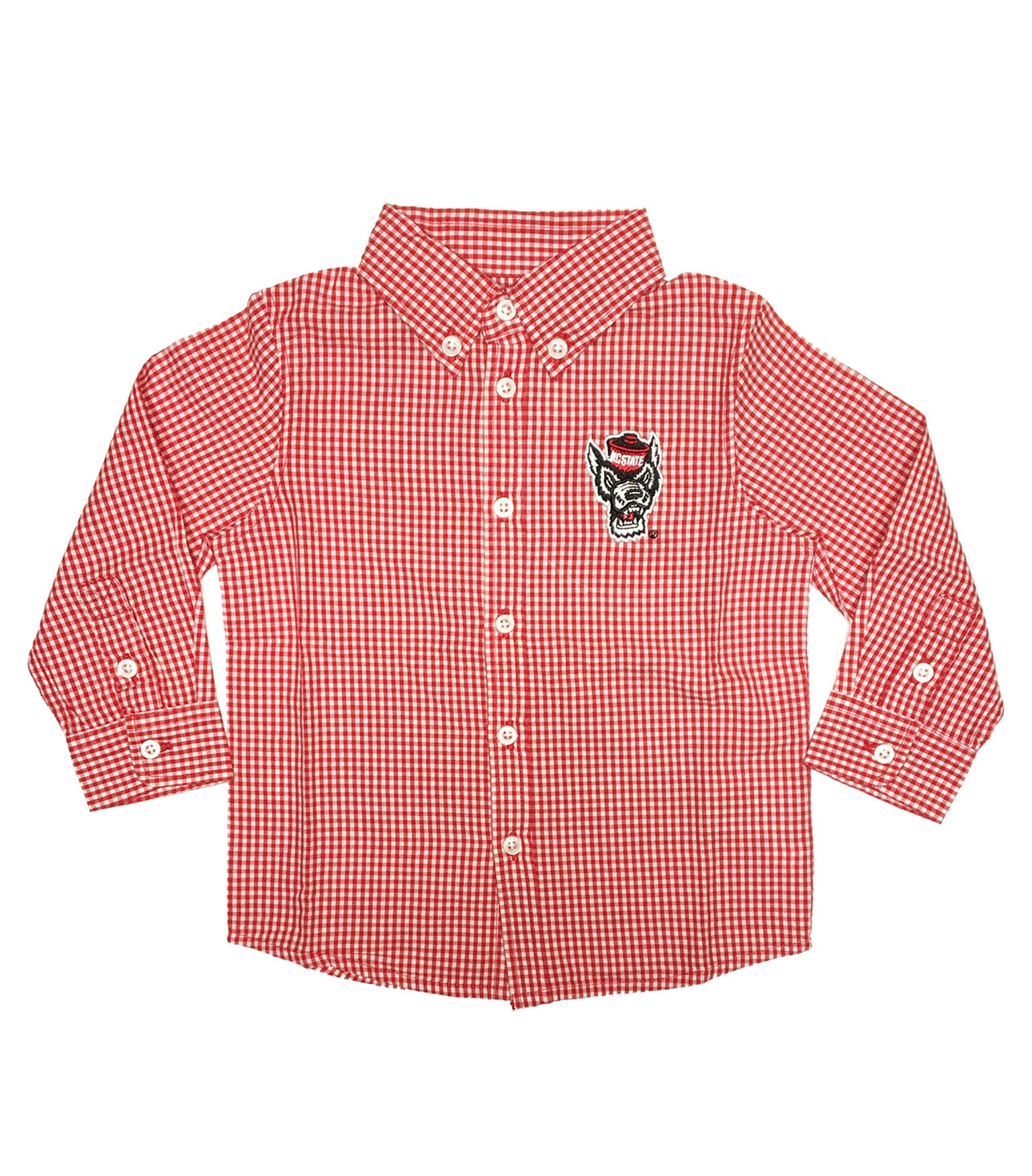 NC State Wolfpack Youth Red and White Cole Wolfhead Woven Dress Shirt