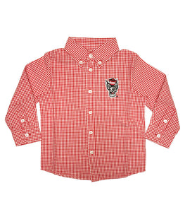 NC State Wolfpack Youth Red and White Cole Wolfhead Woven Dress Shirt
