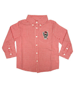 NC State Wolfpack Youth Red and White Cole Wolfhead Woven Dress Shirt