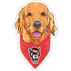 NC State Wolfpack 3" Golden Retriever w/ Red Bandana Rugged Sticker