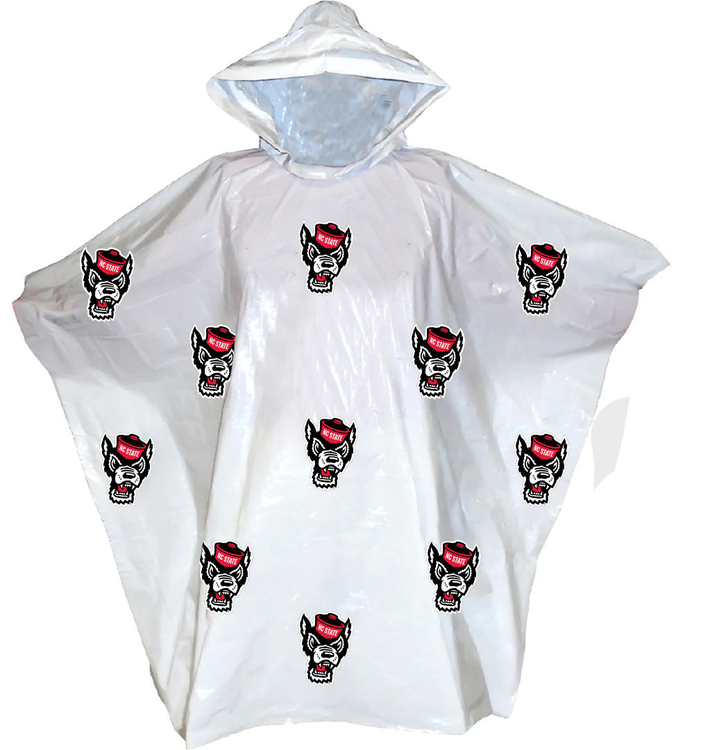 NC State Wolfpack White All Over Wolfhead Rain Poncho