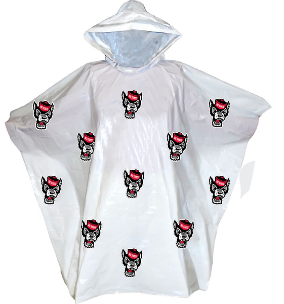 NC State Wolfpack White All Over Wolfhead Rain Poncho – Red and