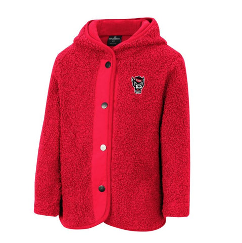 NC State Wolfpack Colosseum Toddler Girl's Red Walk In The Park Fleece Snap Hooded Jacket