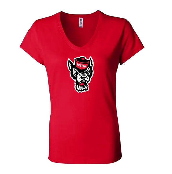 NC State Wolfpack Women's Red Wolfhead V-Neck T-Shirt