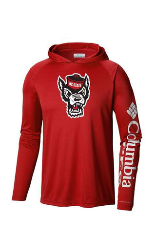 NC State Wolfpack Columbia PFG Red Wolfhead Terminal Tackle Long Sleeve Hoodie