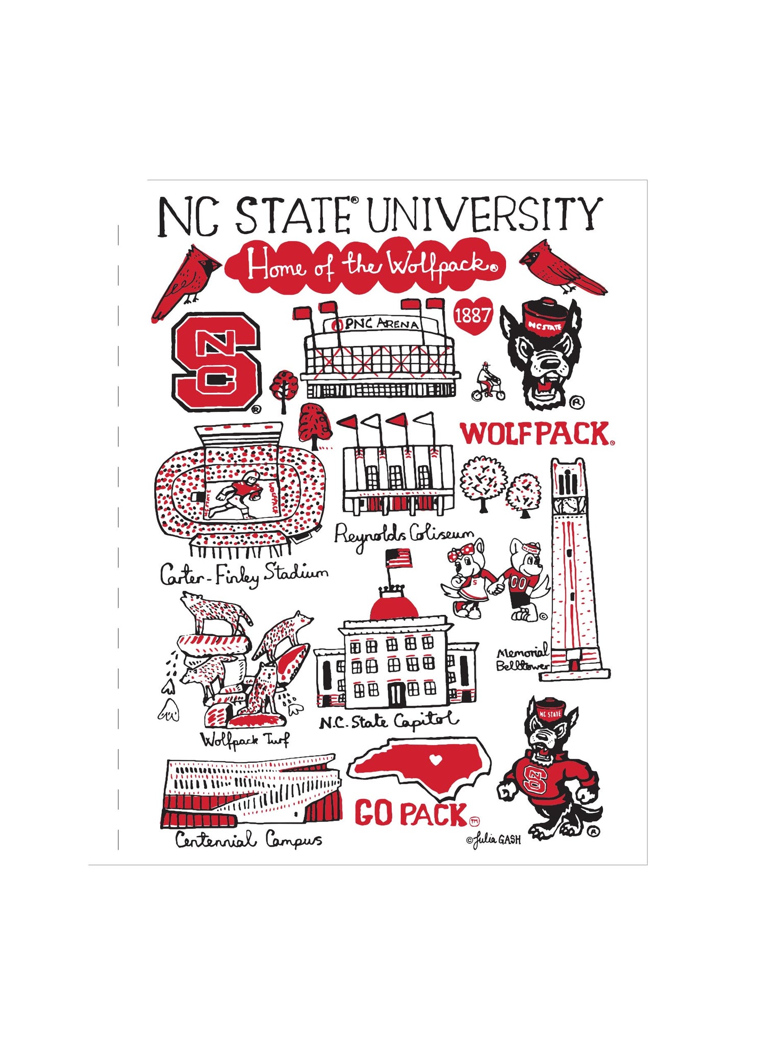 NC State Wolfpack Julia Gash Landmarks 10-Pack Note Cards w/ Envelopes