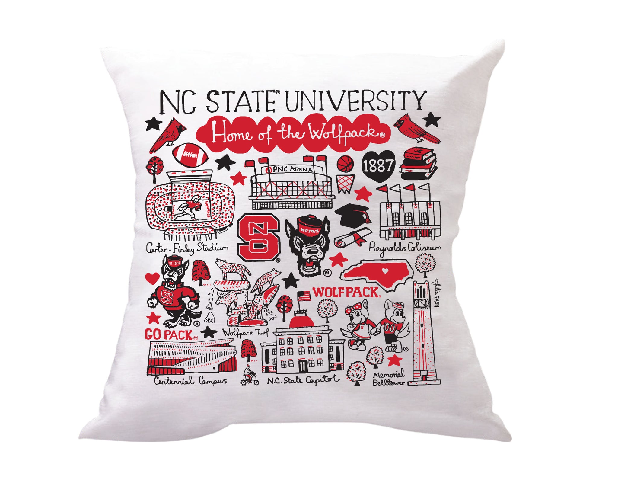 NC State Wolfpack Julia Gash Landmarks 18" Chenille Throw Pillow