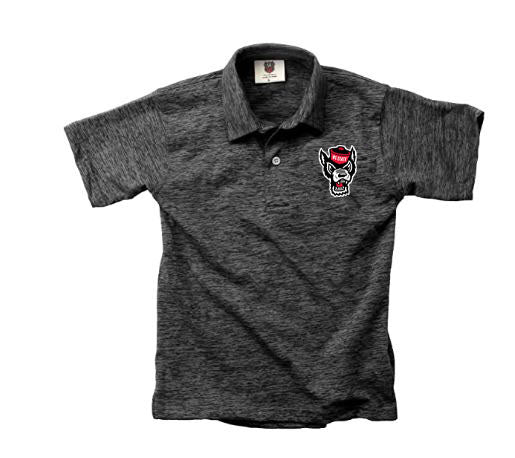 NC State Wolfpack Wes and Willy Kid's Heathered Black Wolfhead Polo