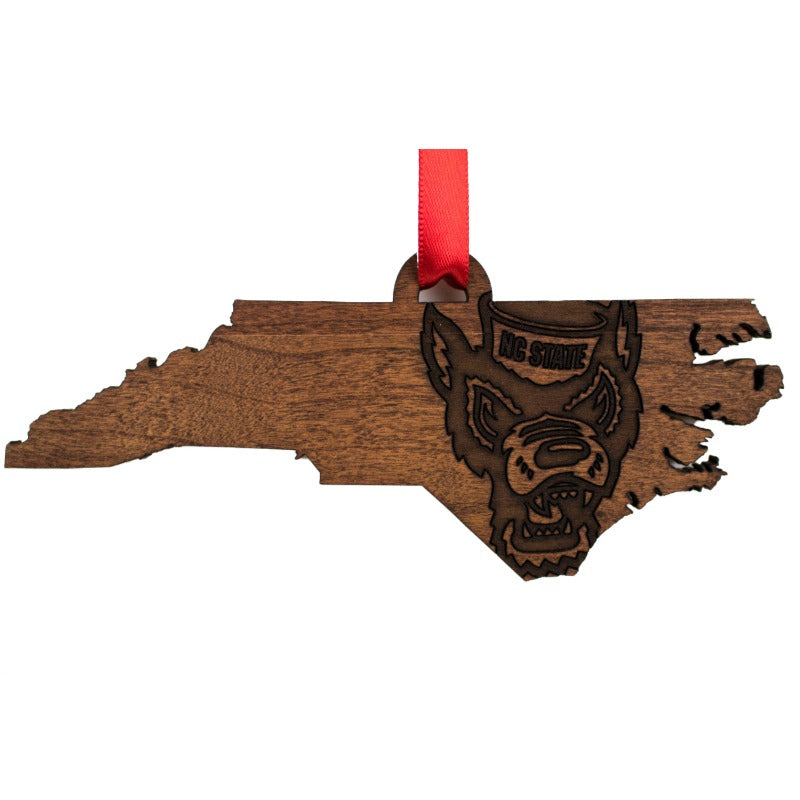 NC State Wolfpack Engraved State Outline Wolfhead Christmas Ornament