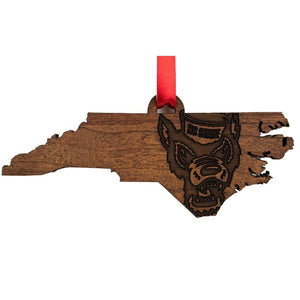 NC State Wolfpack Engraved State Outline Wolfhead Christmas Ornament