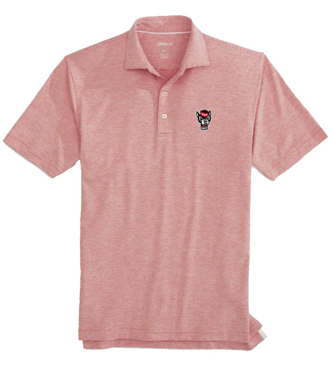 NC State Wolfpack Johnnie-O Red and White Striped Wolfhead Lyndon Polo