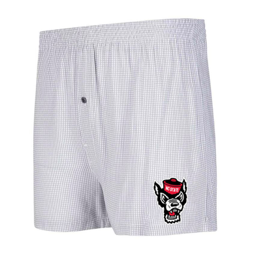 NC State Wolfpack Men's Grey and White Melody Woven Boxer Shorts