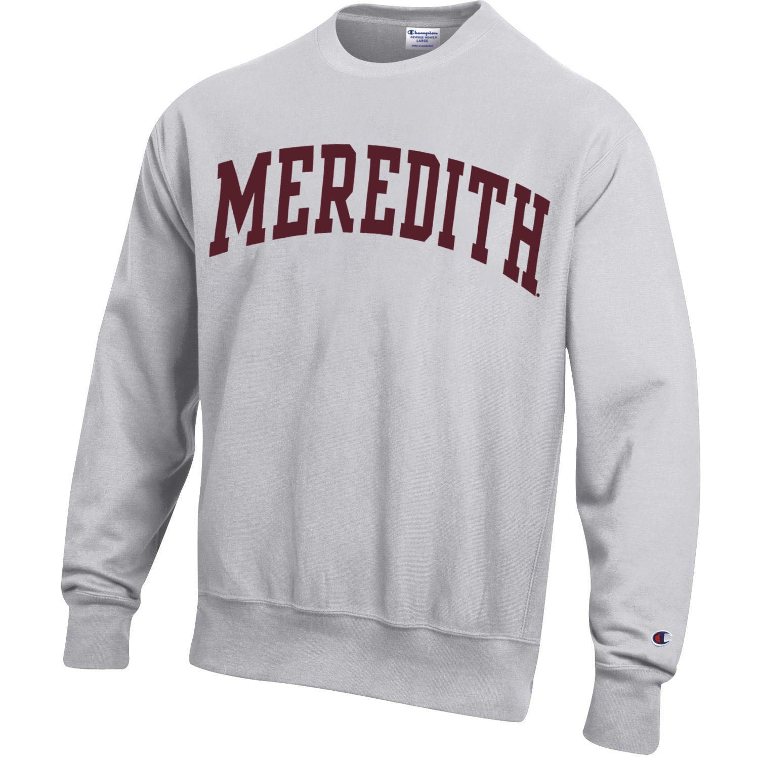 Meredith College Silver Grey Arched Meredith Reverse Weave Crewneck Sweatshirt