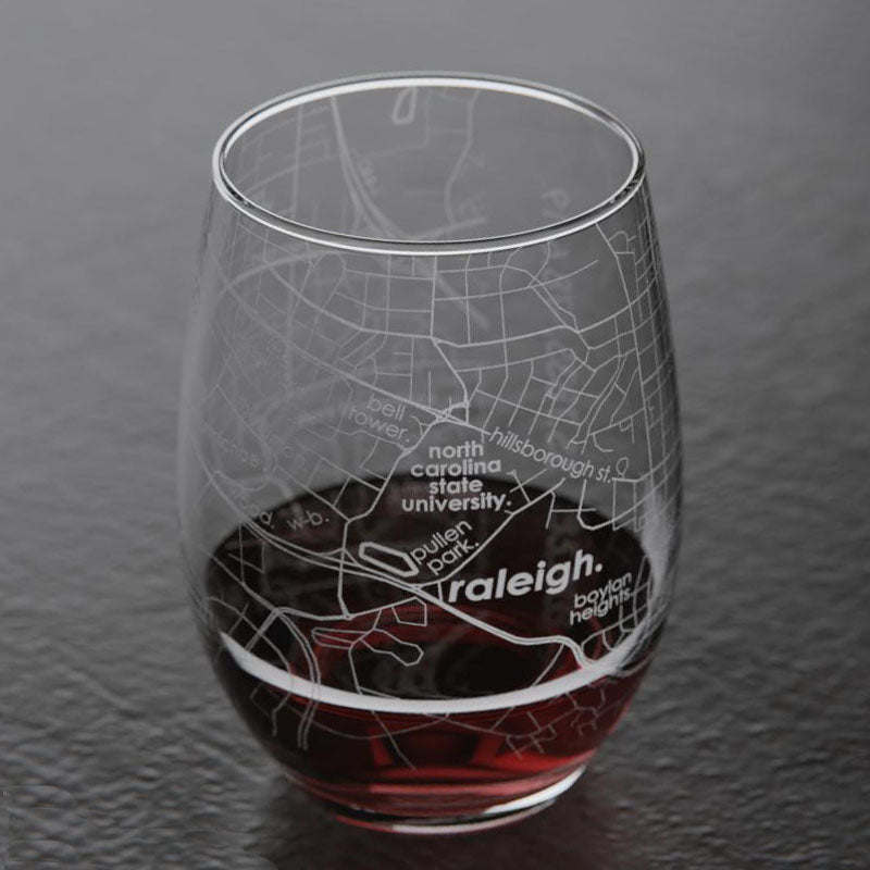 NC State University College Town Map Stemless Wine Glass