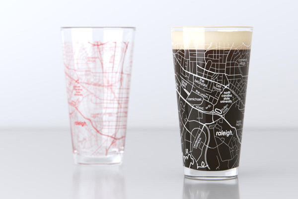 NC State University College Town Map Pint Glass Pair