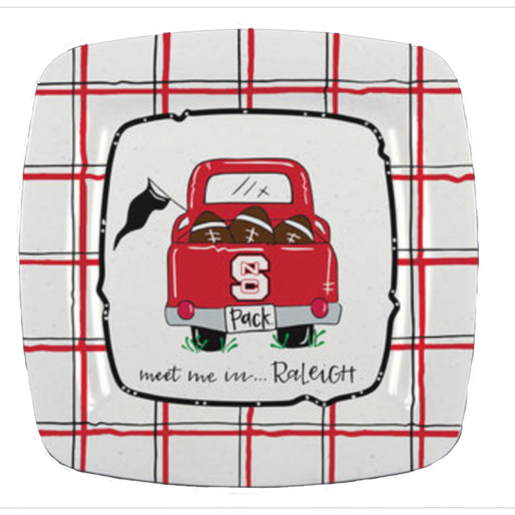NC State Wolfpack Red Truck "Meet Me In Raleigh" Square Melamine Plate