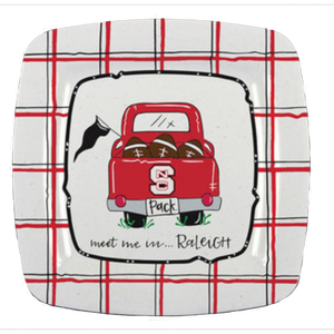 NC State Wolfpack Red Truck "Meet Me In Raleigh" Square Melamine Plate