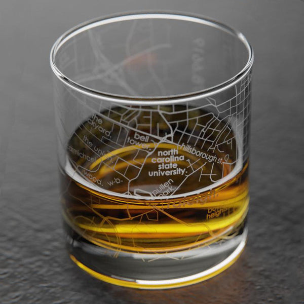 NC State University College Town Map Rocks Glass