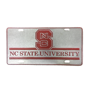 NC State Wolfpack University Red Block S Pewter License Plate