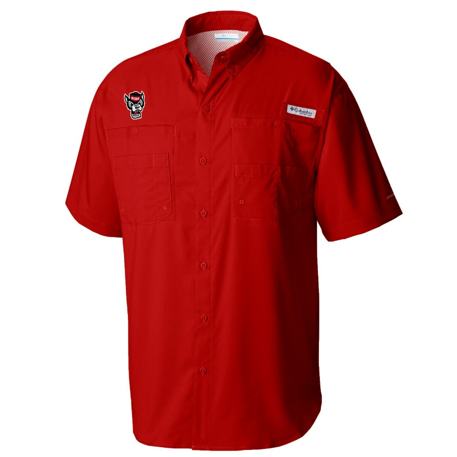 NC State Wolfpack Columbia Red Wolfhead Tamiami Button Down Shirt