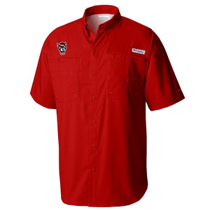 NC State Wolfpack Columbia Red Wolfhead Tamiami Button Down Shirt Small