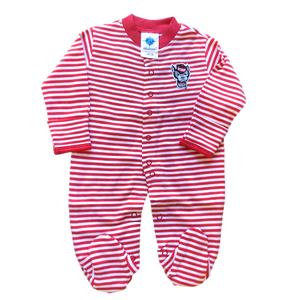 NC State Wolfpack Infant Red and White Striped Wolfhead Footed Romper