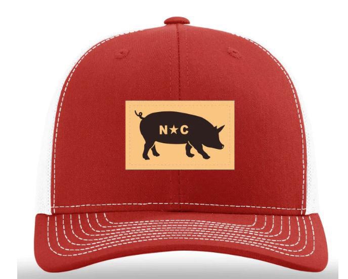Red and White North Carolina Pig Adjustable Mesh Hat