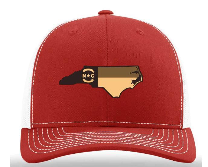 Red and White North Carolina Outline Adjustable Mesh Hat