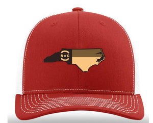 Red and White North Carolina Outline Adjustable Mesh Hat