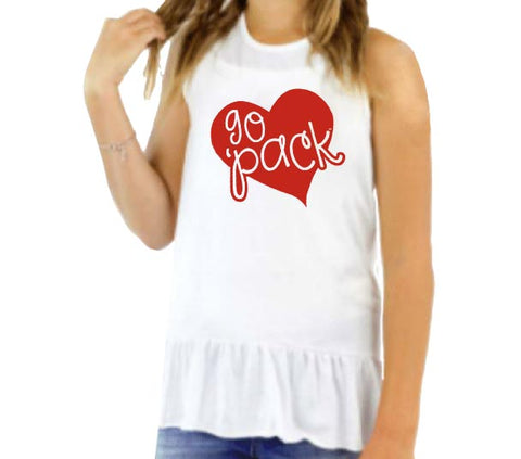 NC State Wolfpack Youth Girl's White Go Pack Heart Racerback Tank Top
