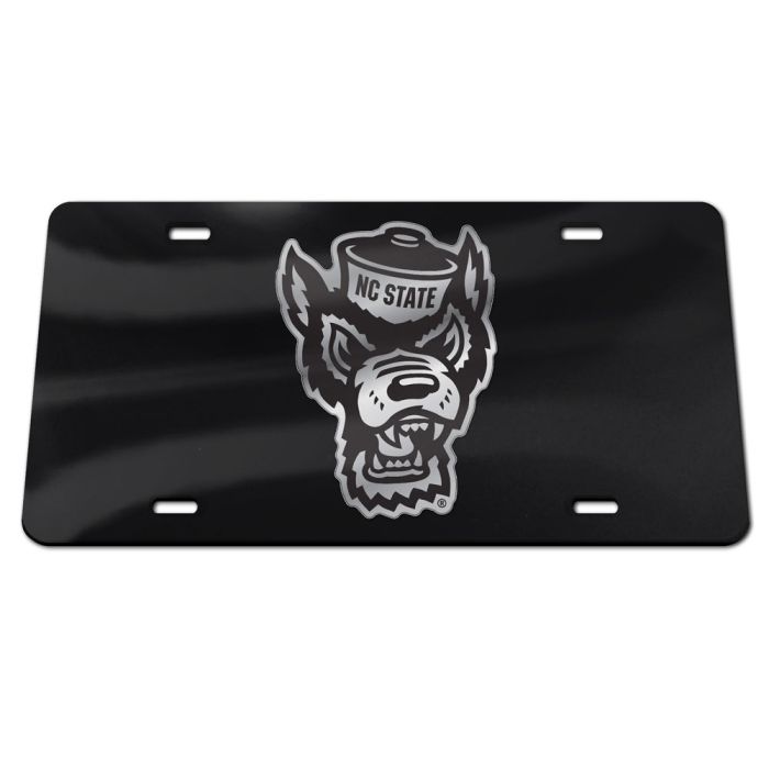 NC State Wolfpack Black Metallic Wolfhead License Plate