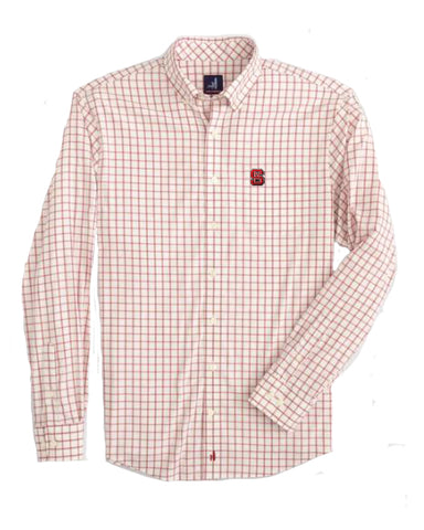 NC State Wolfpack johnnie-O Red and White Checkered Signor Prep-Performance Dress Shirt