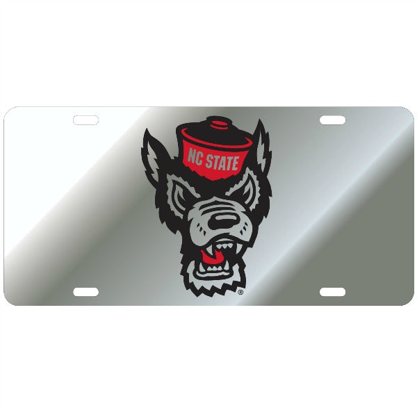 NC State Wolfpack Silver Wolfhead License Plate
