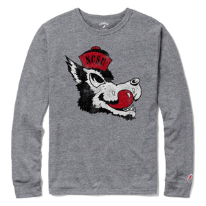 NC State Wolfpack Fall Heather Grey Vintage Slobbering Wolf Long Sleeve T-Shirt