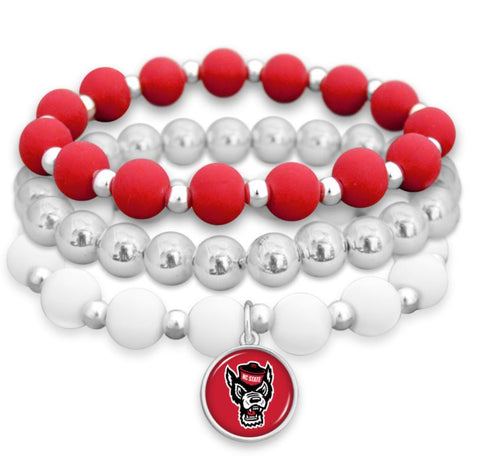 NC State Wolfpack Red Wolfhead Amanda Silicone Stack Bracelet